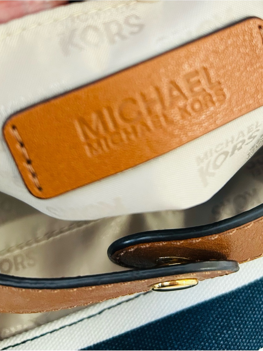 Michael Kors Navy and White Striped Rope-Handle Tote with Brown Trim - Picture 6 of 9